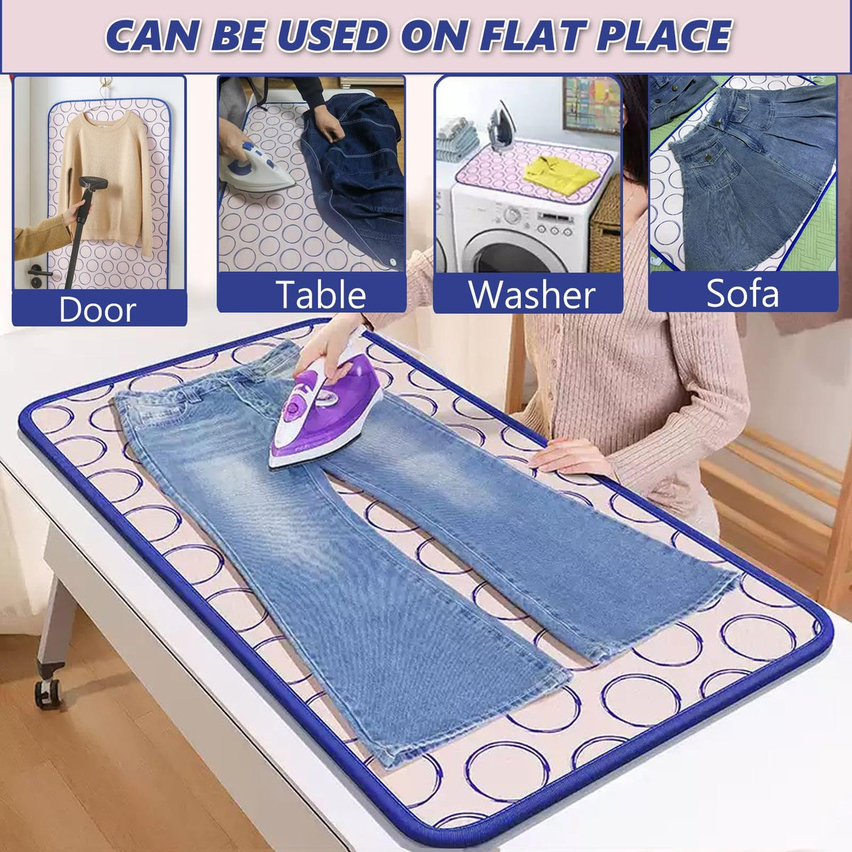 Portable Ironing Mat for Table Top Iron Pad for Countertop Thick Ironing Blanket Over the Door Steamer Pad Washer Dryer Heat Resistant Mat Travel Ironing Board