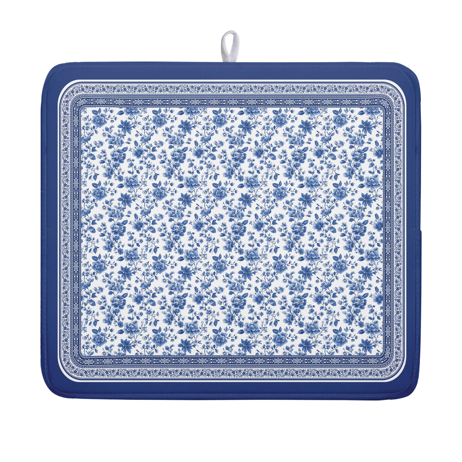 Blue Floral Branches Dish Drying Mat for Kitchen Counter Chinoiserie Pattern Dish Drying Pad 16”x18”Absorbent Vintage Flowers Decor Dishes Drainer Pad Dish Dry Rack Mat for Counter Coffee Bar