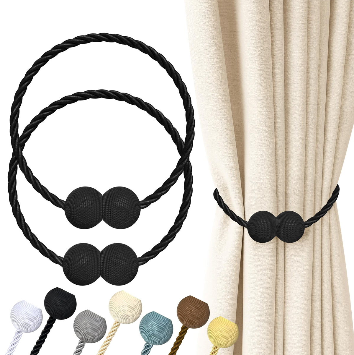 Magnetic Curtain Tiebacks Black 2pcs (2 Count)