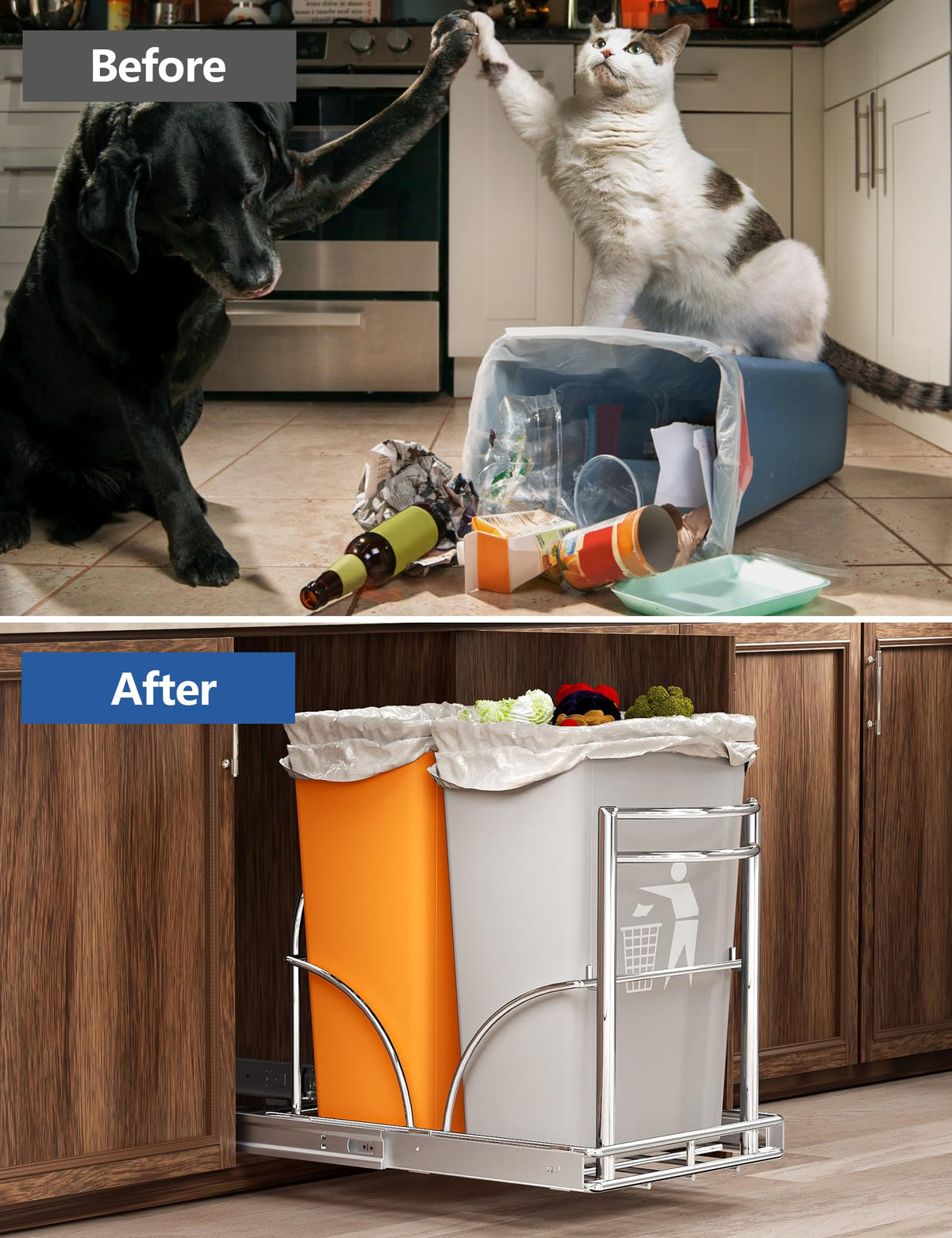 Dual Pull Out Trash Can Under Cabinet Rack