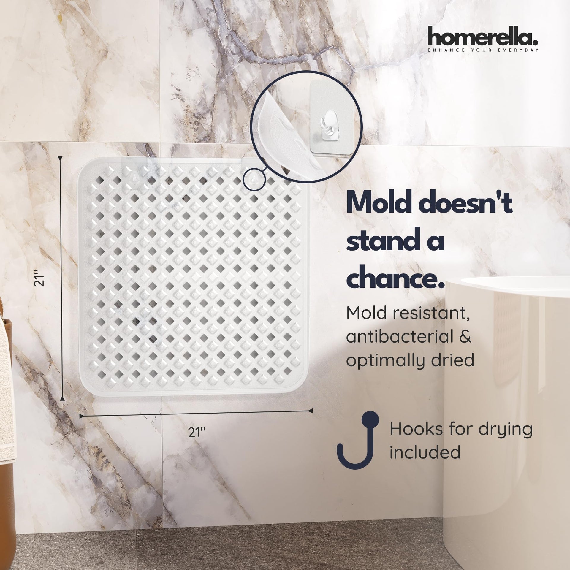 Square Shower Mat Non Slip Anti Mold 21x21 Anti Slip Shower Mat