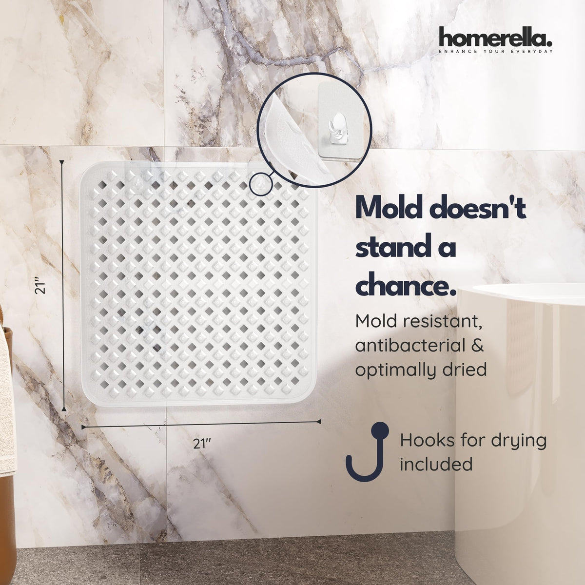 Square Shower Mat Non Slip Anti Mold 21x21 Anti Slip Shower Mat