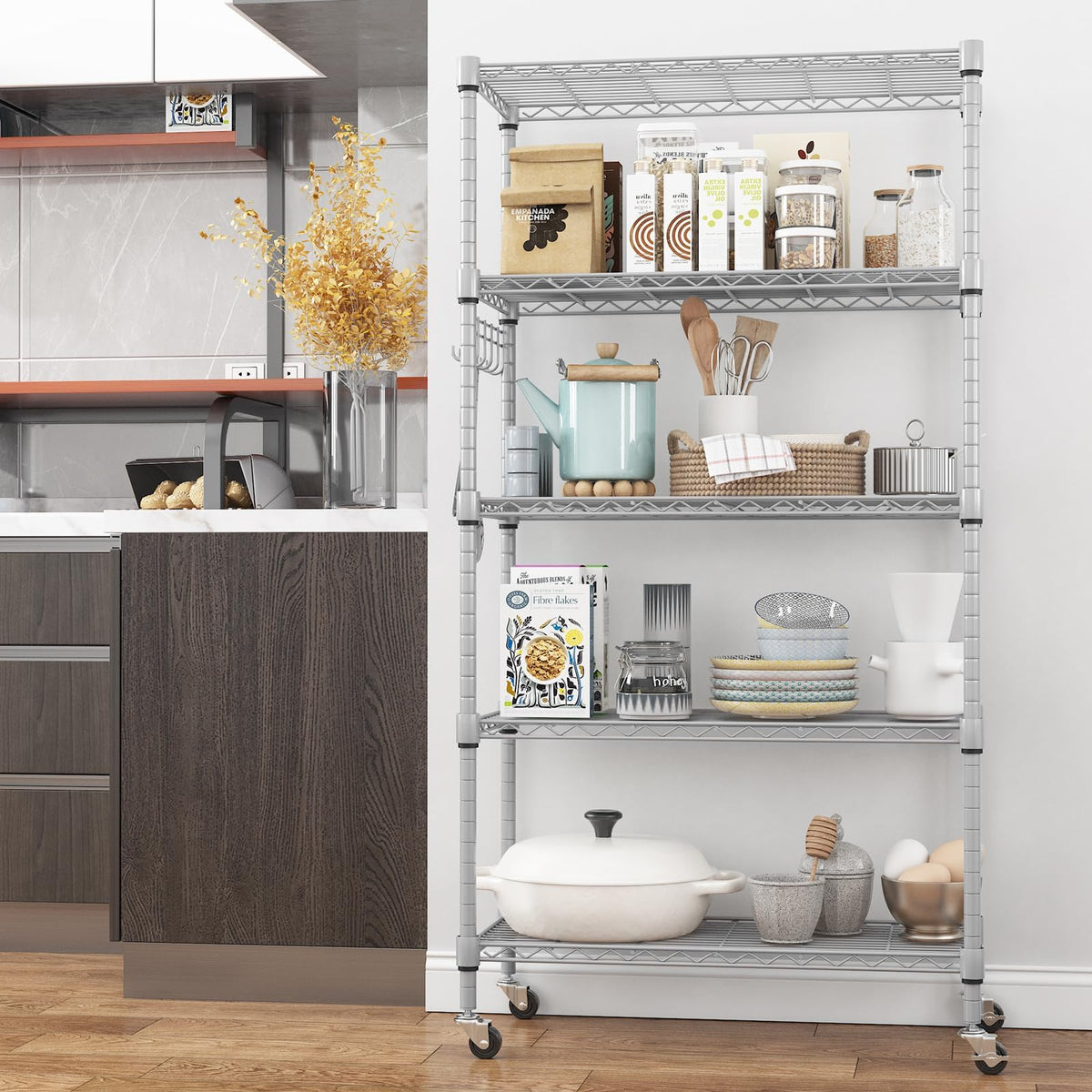 5 Tier Storage Shelf Wire Shelving Unit on Wheels (5 Count)