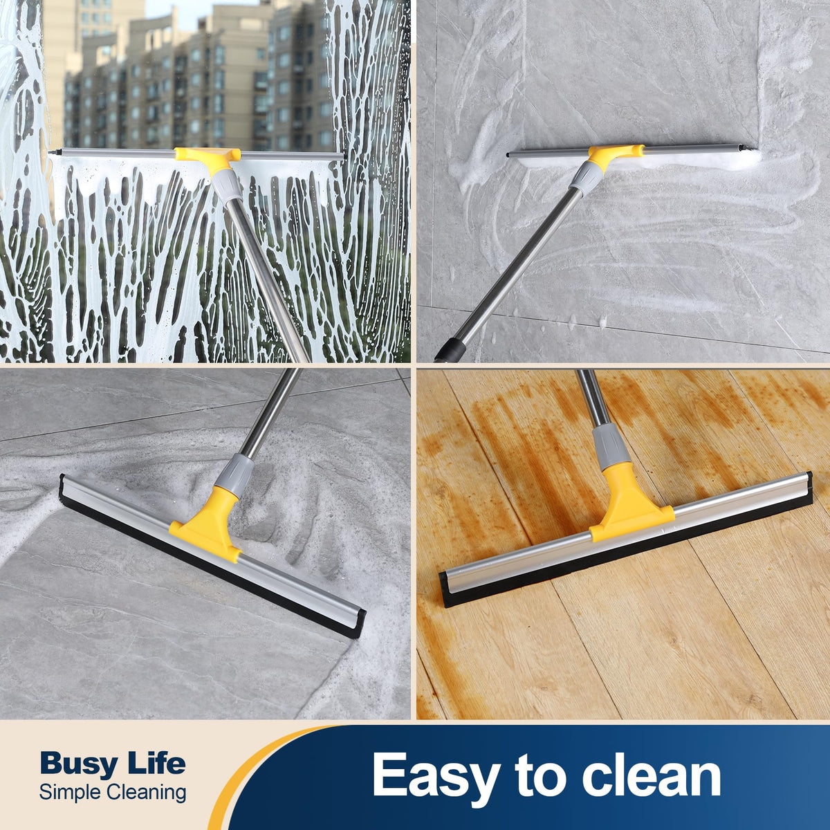 Rubber Floor Squeegee 17.7" TPR Blade Scrubber Broom 61.8inch Pole