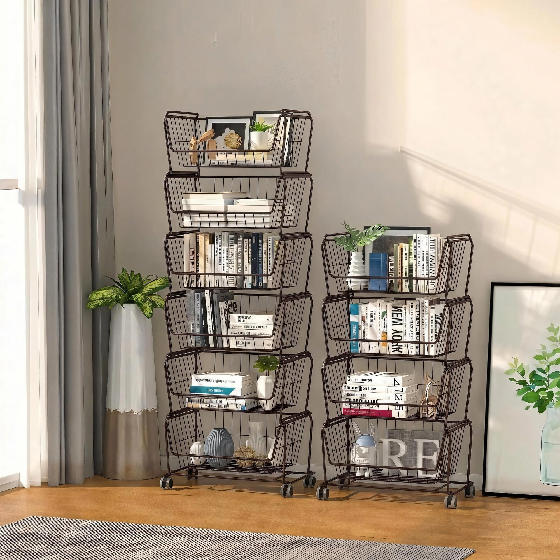 4 Tier Spacious Stackable Wire Storage Baskets with Wheels (4 Count)