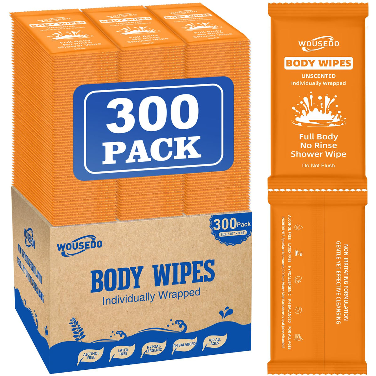300 Pack Ultra Thick Body Wipes Individually Wrapped (300 Count) - ModHome Supplies