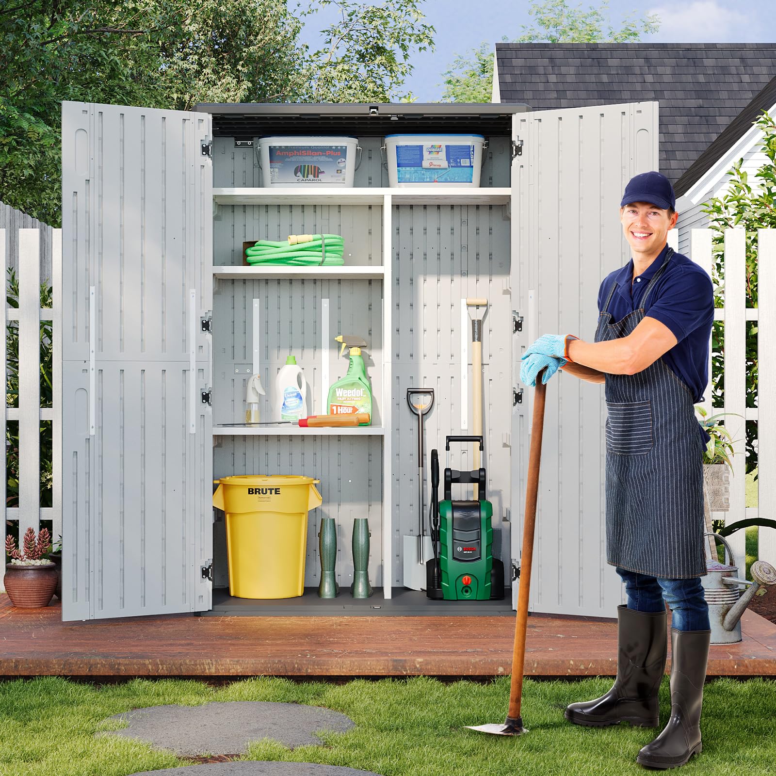 64 Cu.Ft Resin Storage Shed with Metal Shelving Kit & Floor