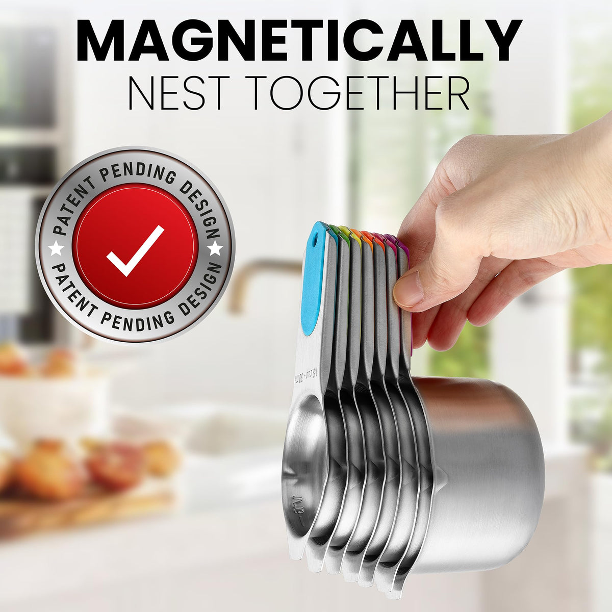 Magnetic Stainless Steel Measuring Cups Set of 7 Patented (7 Count)