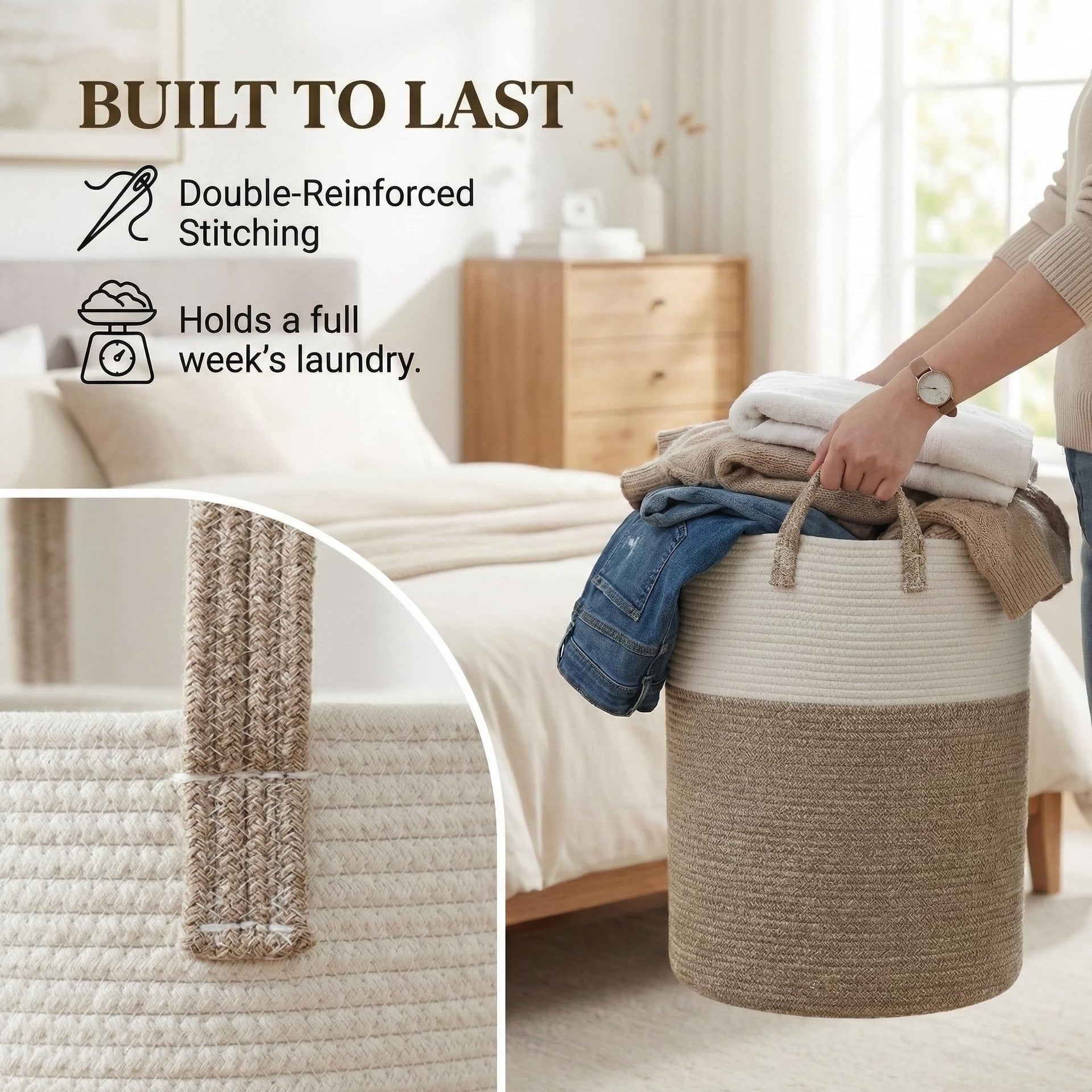 60L Cotton Rope Laundry Basket Hamper