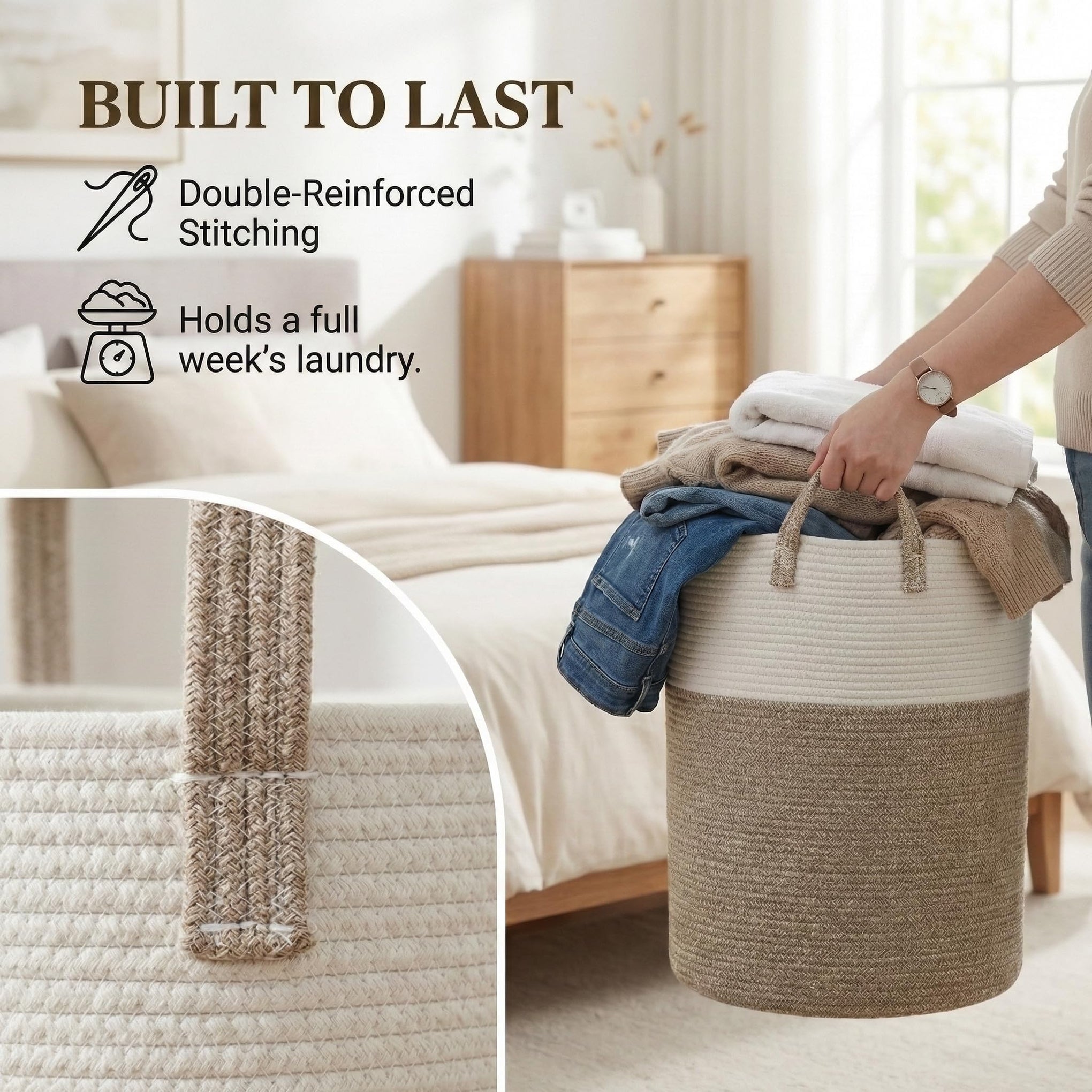 60L Cotton Rope Laundry Basket Hamper