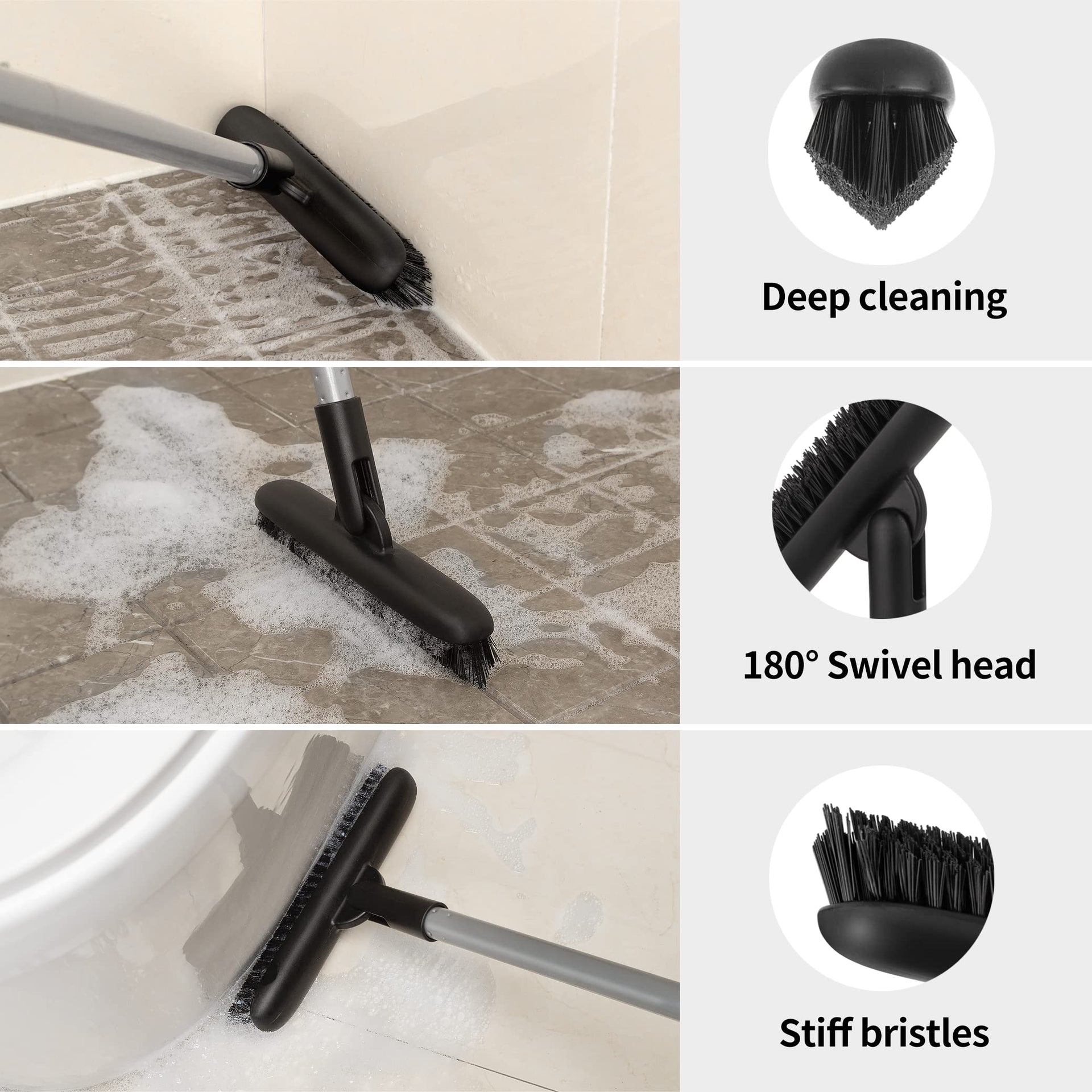 Heavy Duty Grout Scrub Brush with Long Handle