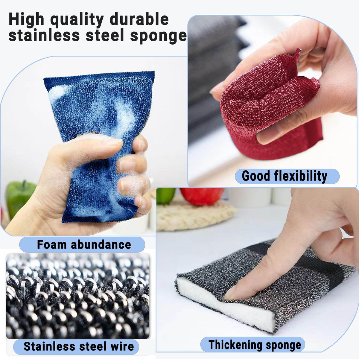 Steel Wool Scrubber Kitchen Sponges (6 Count)