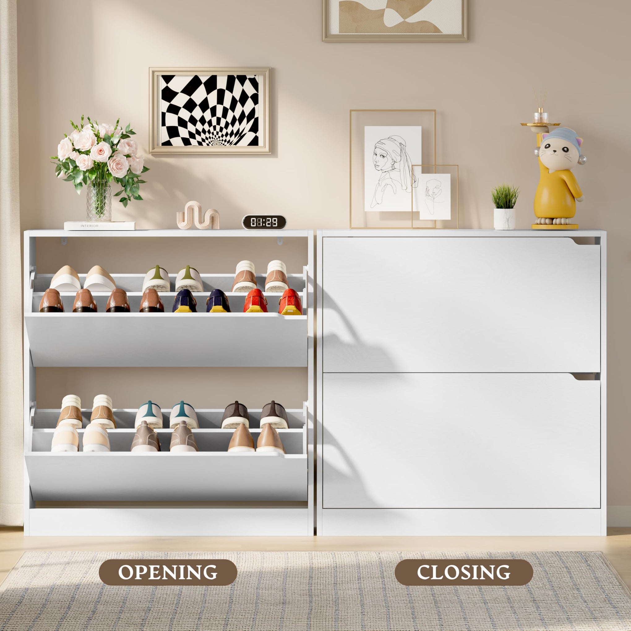 Shoe Cabinet with 2 Flip Drawers