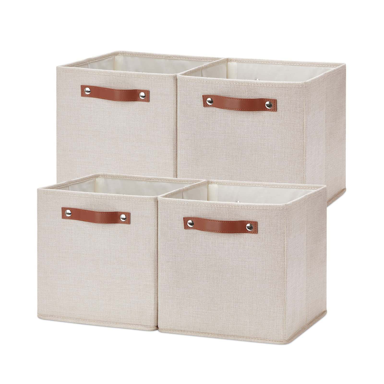 11x11 Storage Cubes Fabric Storage Cubes Storage Bins with Dual Leather Handles Canvas Storage Boxes for Organizing Home
