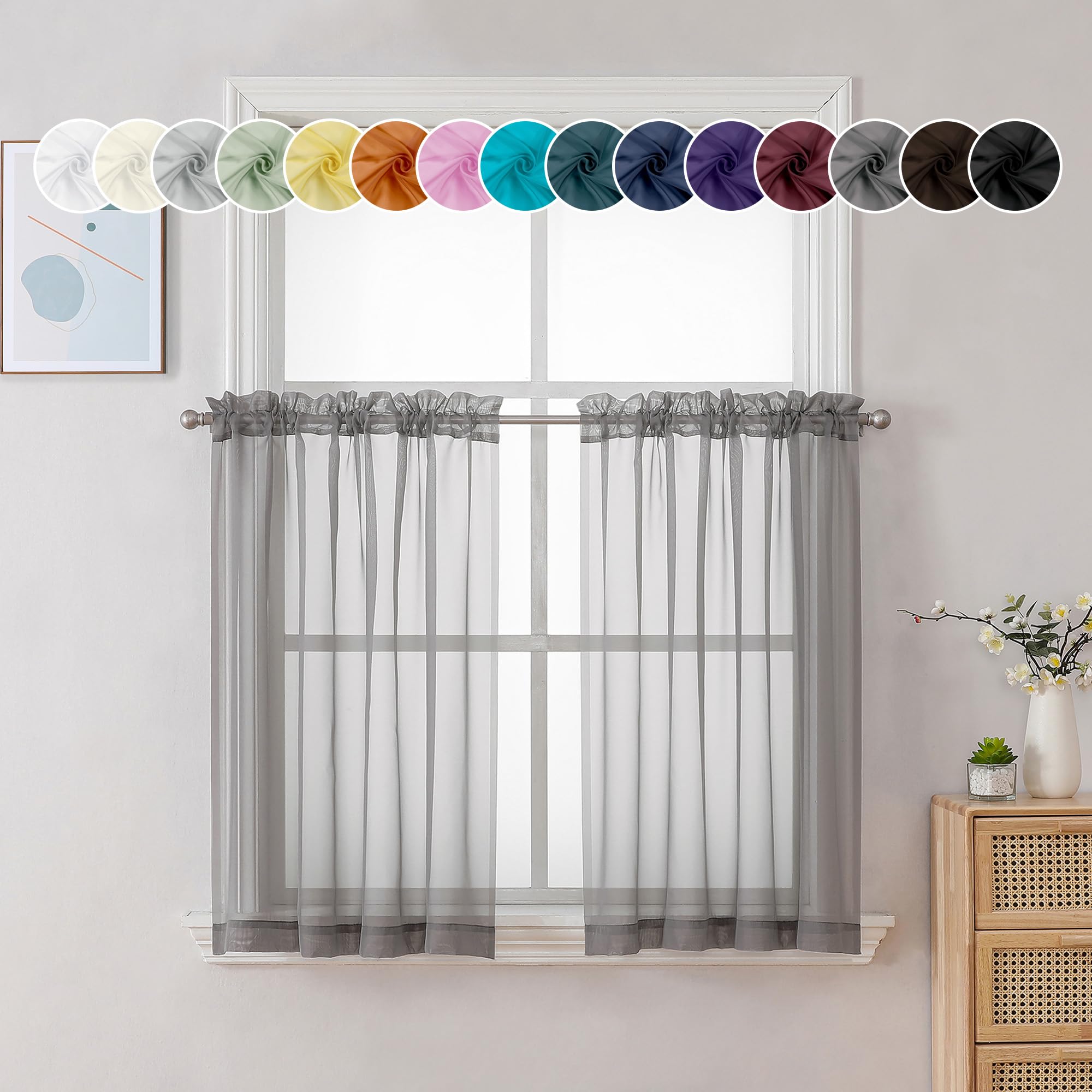 Charcoal Grey Sheer Curtains 30 inch Length 2 Panels (2 Count)