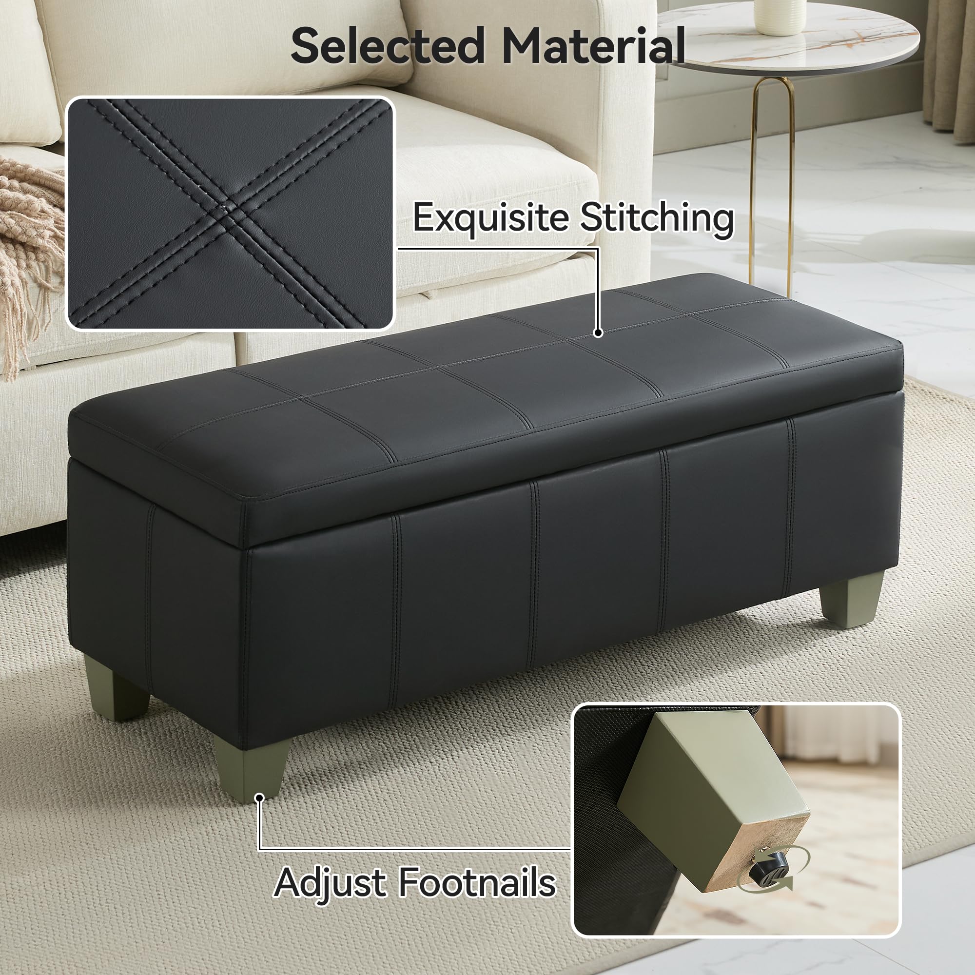 41" Faux Leather Storage Ottoman