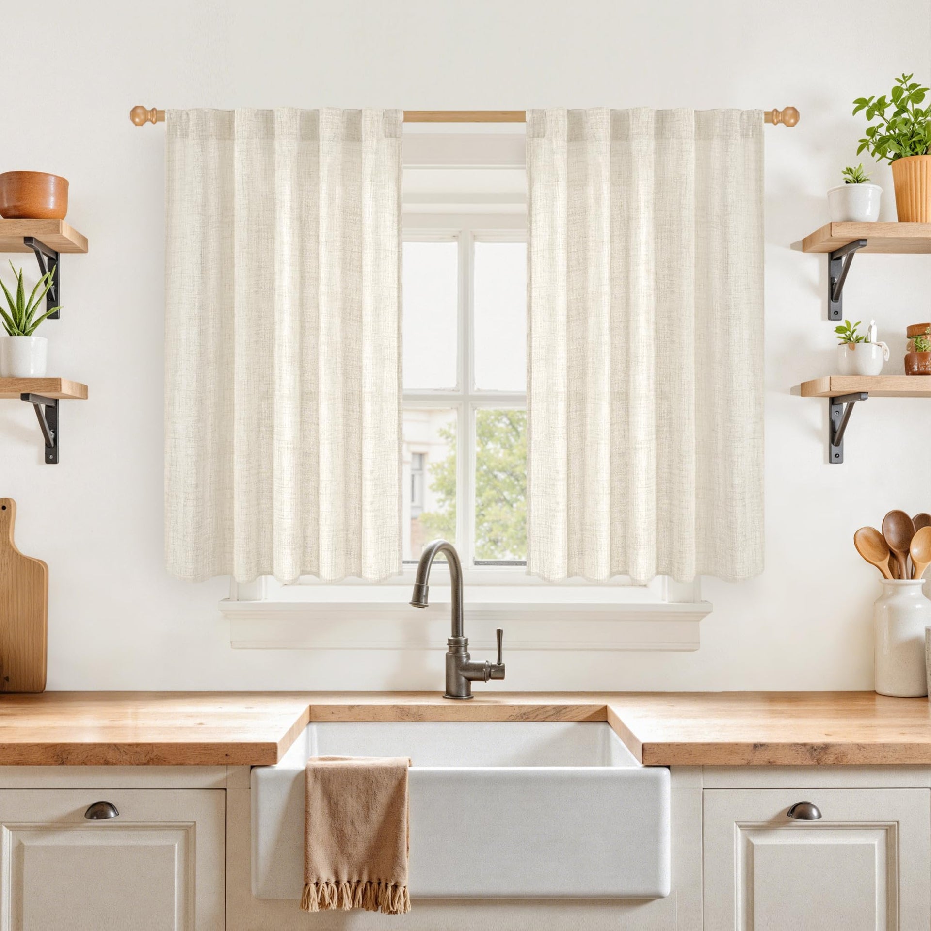 Short Linen Curtains 40 Inches Long for Kitchen Window 2 Panels (2 Count)