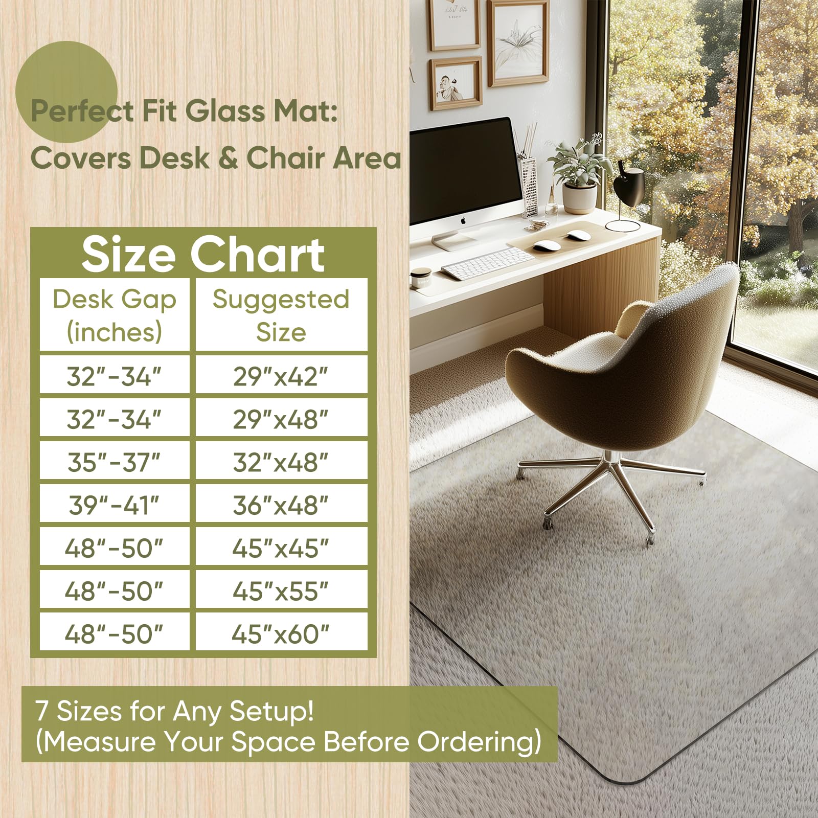 45"x45" Tempered Glass Chair Mat for Carpet & Hardwood Floors