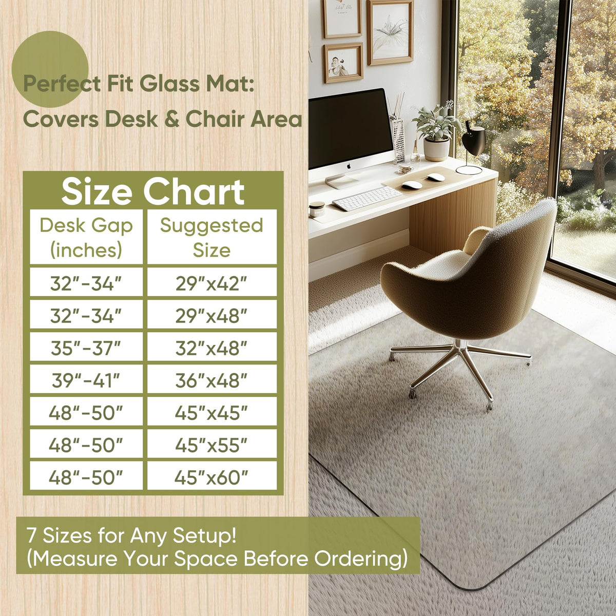 45"x45" Tempered Glass Chair Mat for Carpet & Hardwood Floors