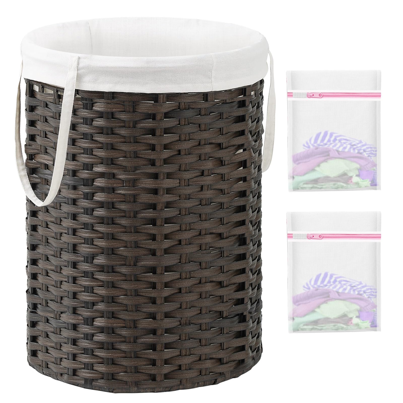 Laundry Basket Round PE Rattan Laundry Hamper