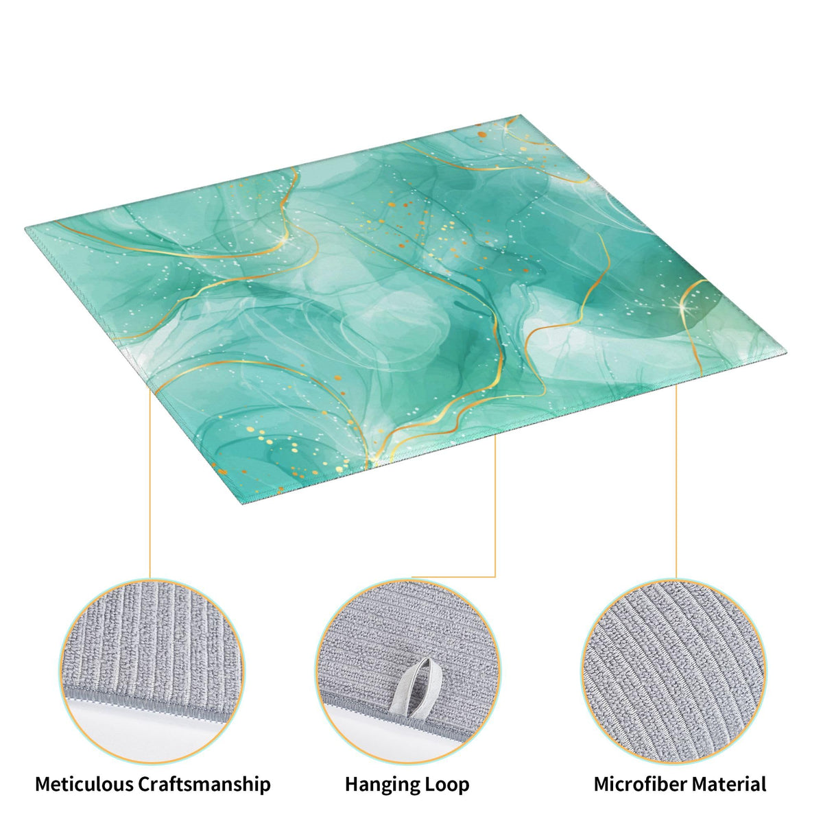 Teal Gold Marble Dish Drying Mat for Kitchen Counter 16x18 Inch