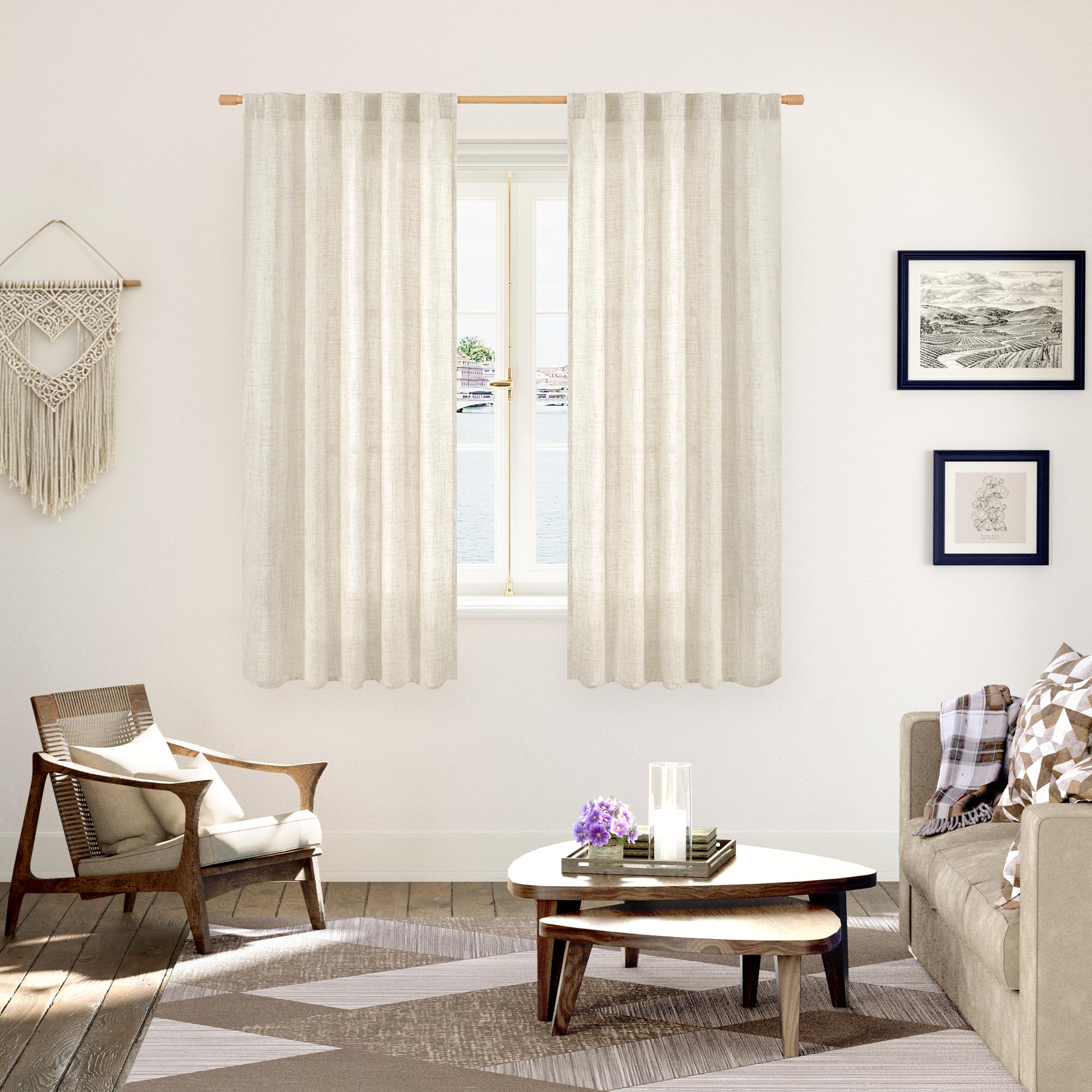 Linen Curtains 63 Inch Length for Living Room (2 Count)
