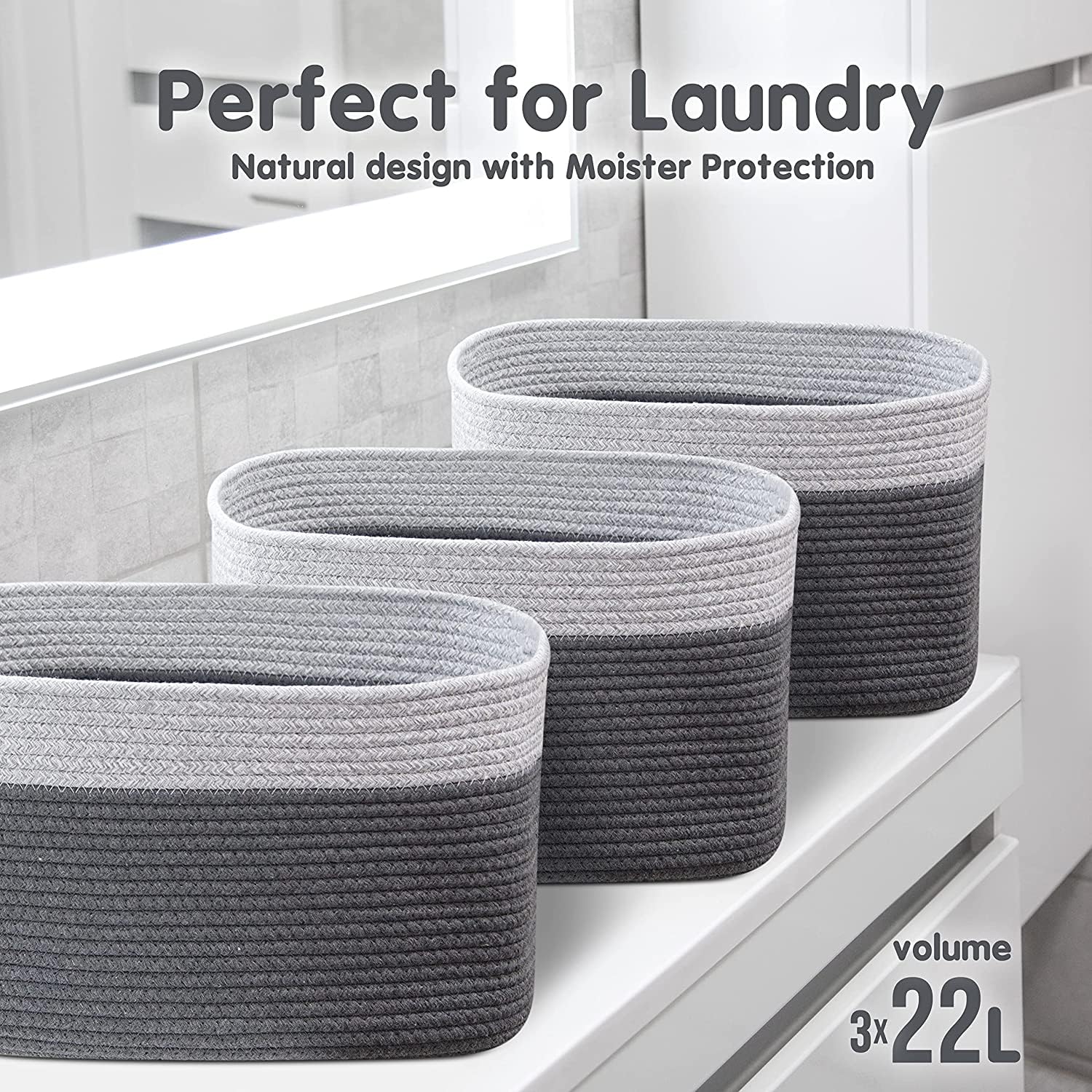 Cotton Rope Baskets for Organizing I Storage Baskets for Shelves (3 Count)
