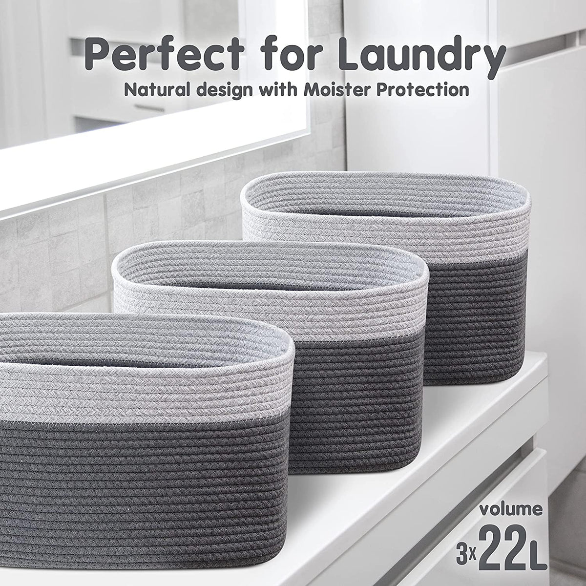 Cotton Rope Baskets for Organizing I Storage Baskets for Shelves (3 Count)