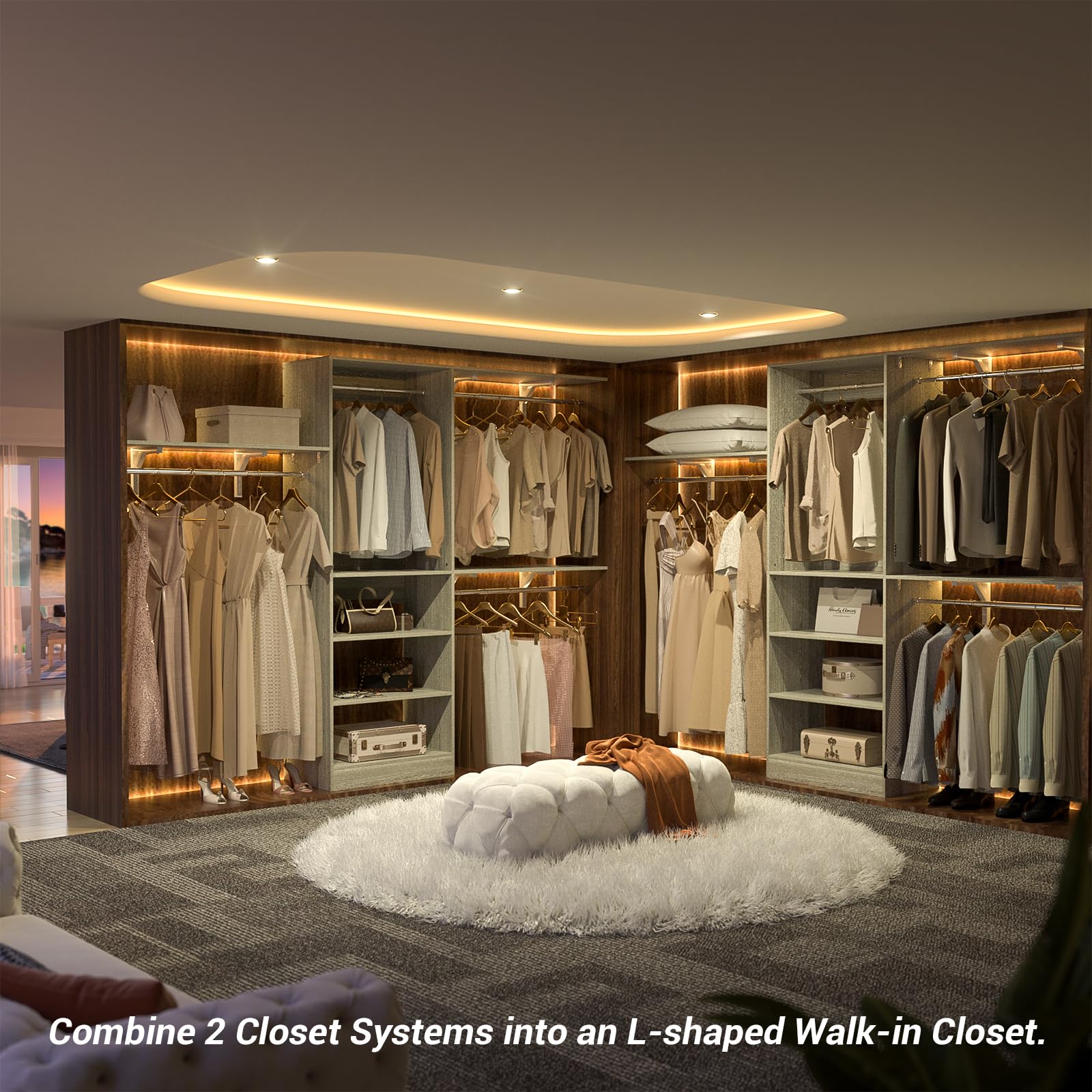 8FT Closet System with 3 Wooden Storage Shelves