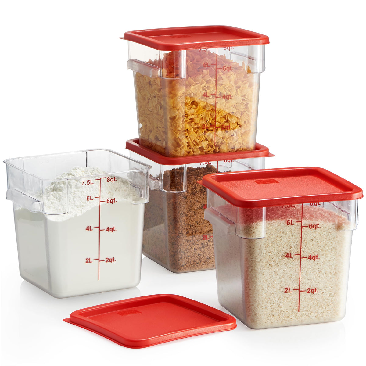 4 Pack Food Storage Container with Red Lid (4 Count)