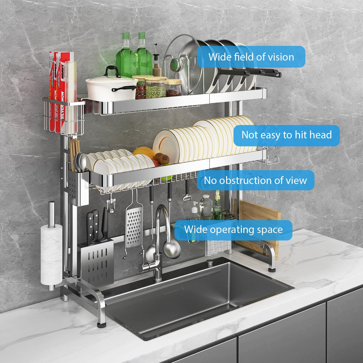 Over The Sink Dish Drainer Drying Rack 3 Tier Adjustable Width