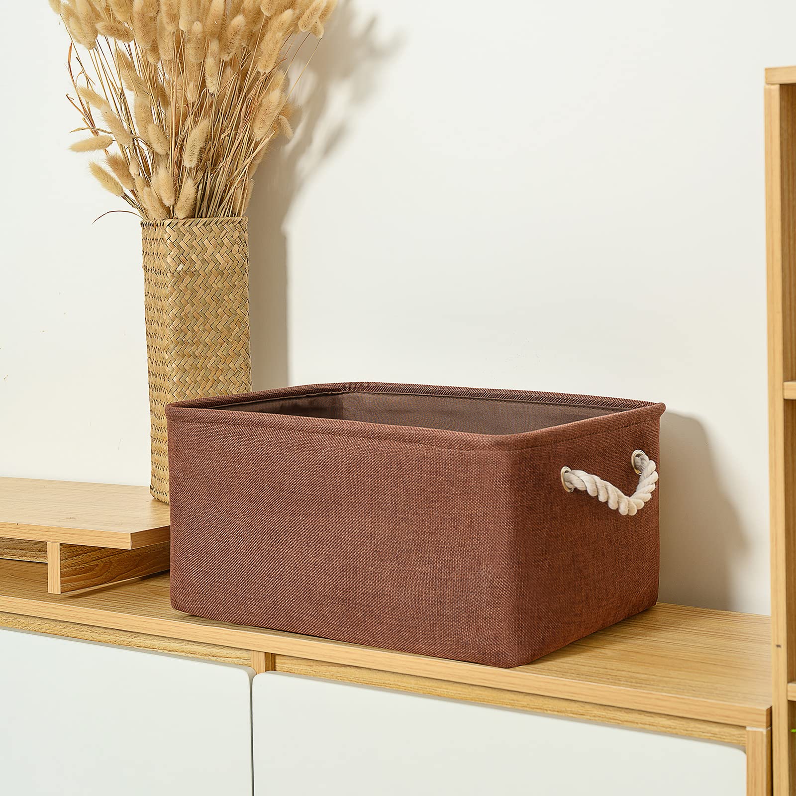 Decorative Basket Rectangular Fabric Storage Bin Organizer Basket with Handles for Clothes Storage (3 Count)