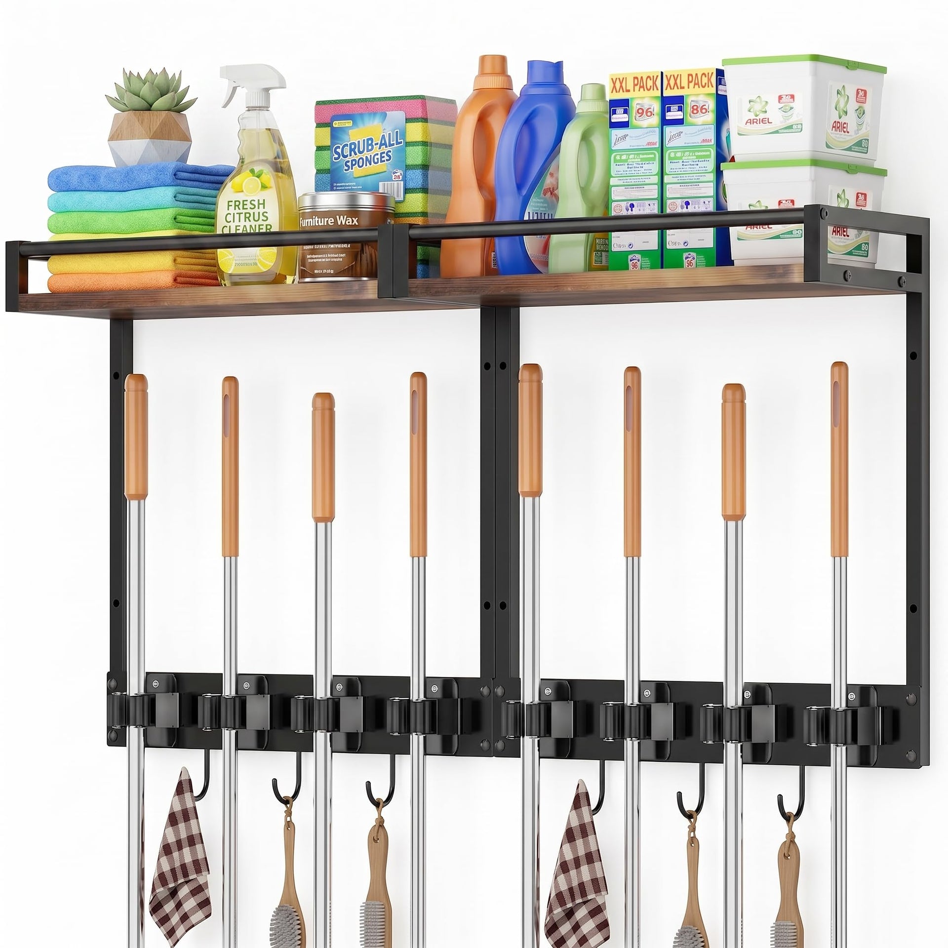 Broom Holder Wall Mount with Shelf