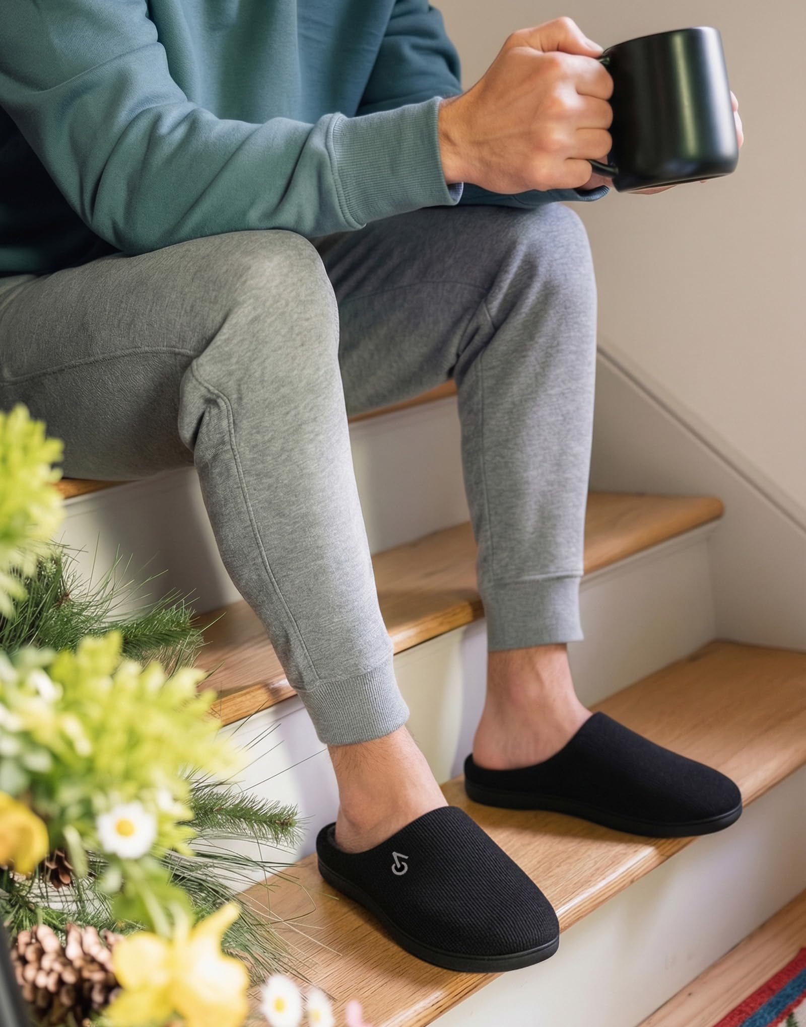 Men's Two Tone Cozy House Slippers Muted Black Gray