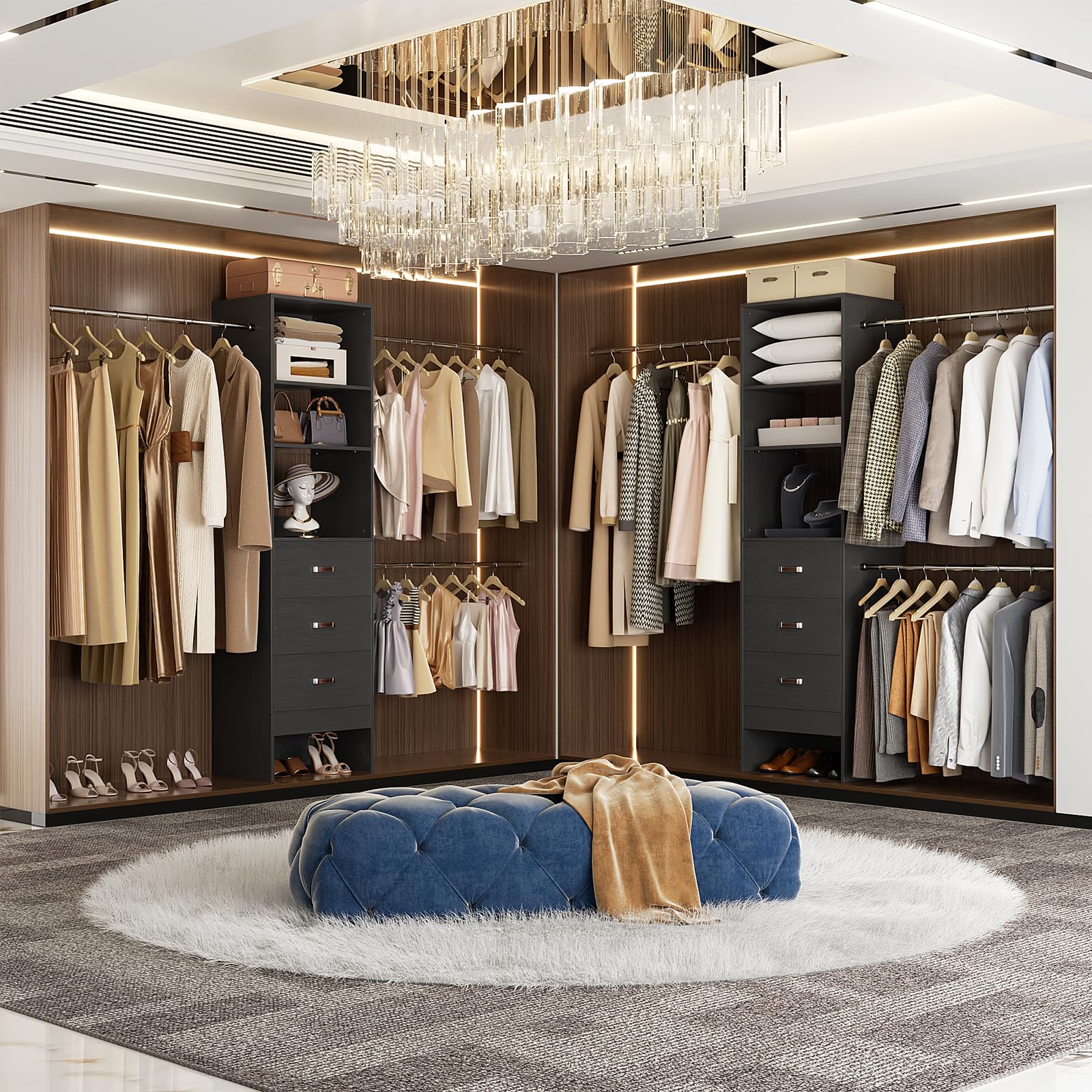 96'' Closet Organizer System with 3 Hanging Rods