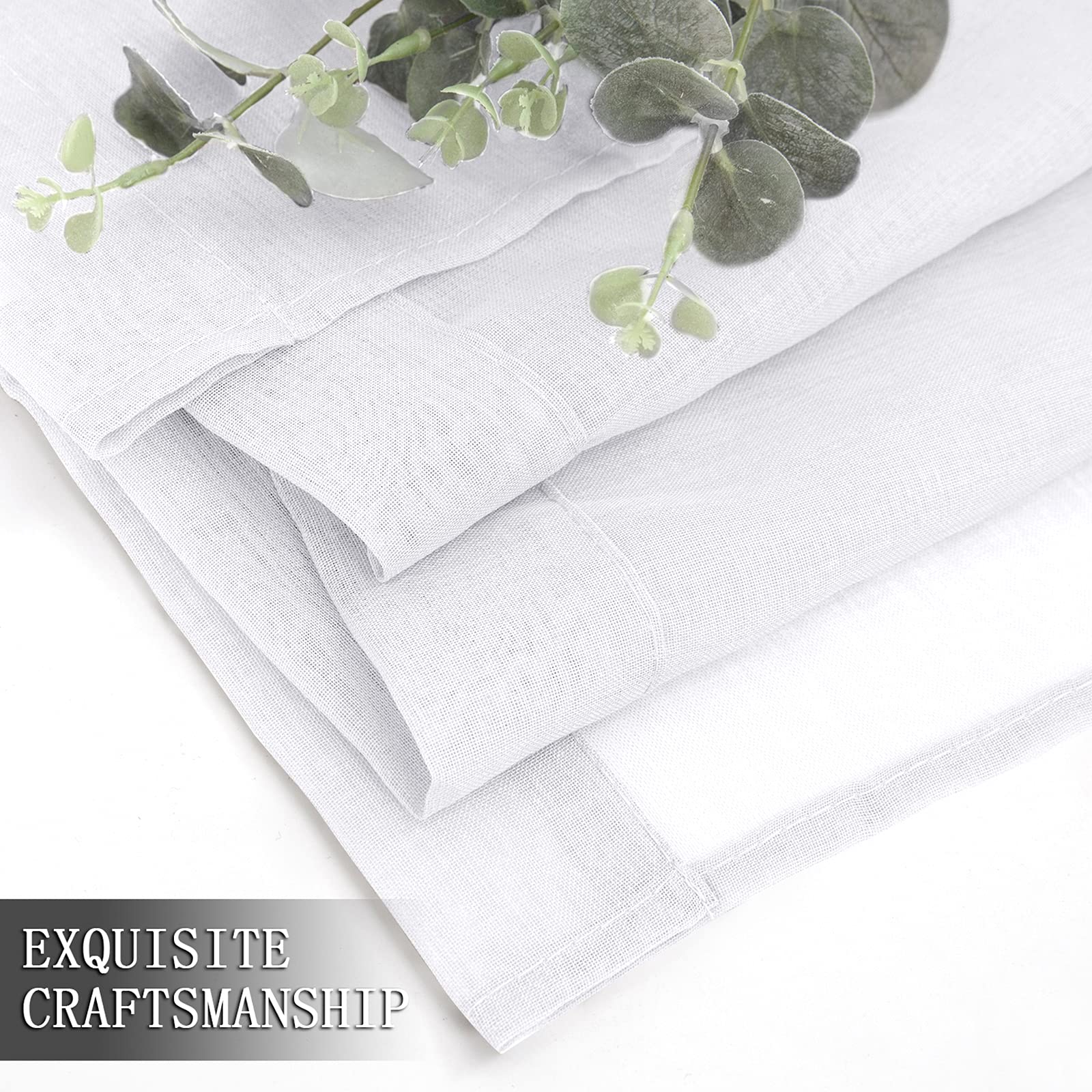 Short Sheer Curtains Linen Textured Living Room Curtain Sheers Light Filtering Rod Pocket Voile Curtains for Bedroom