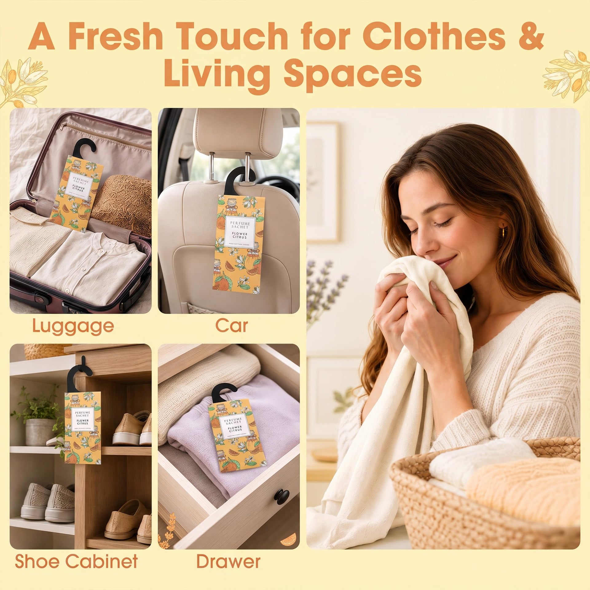 Large 12 Packs Flower Citrus Hanging Scented Sachets Long (12 Count)