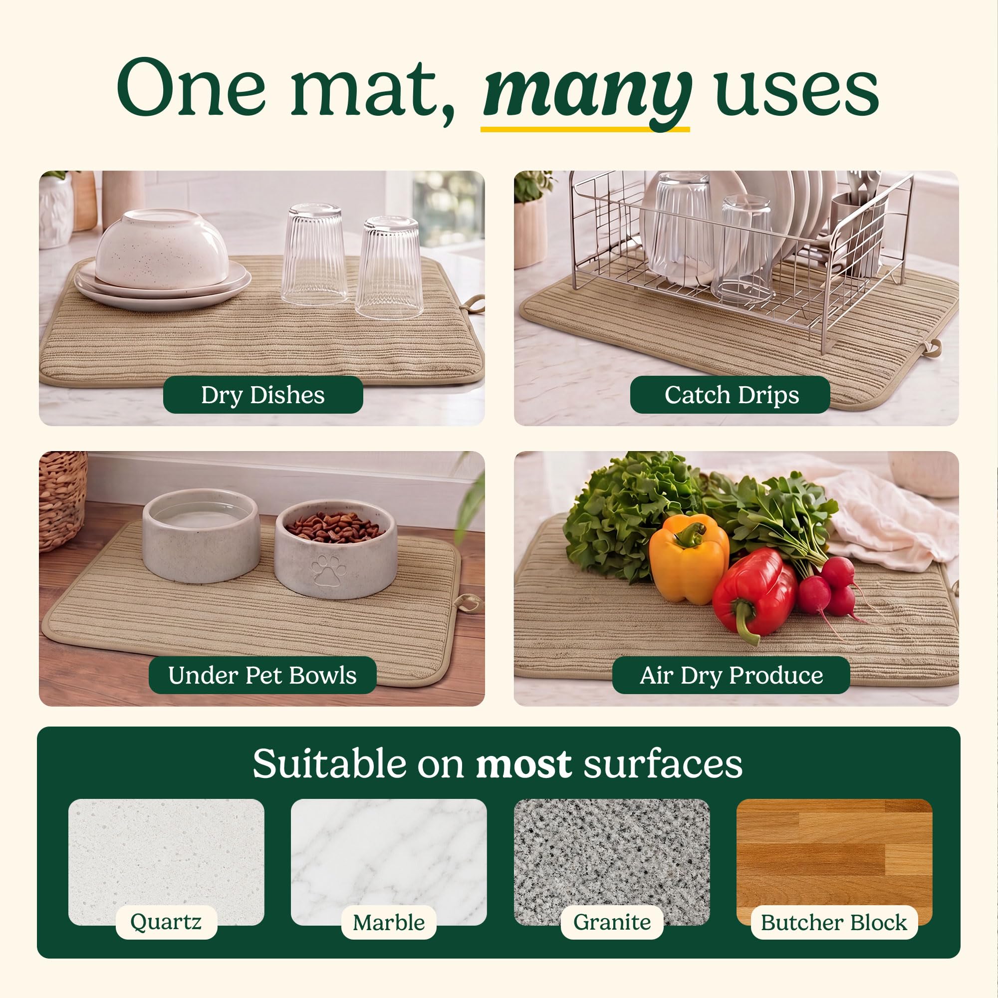 Cuisinart Dish Drying Mat for Kitchen Counter (2 Count)