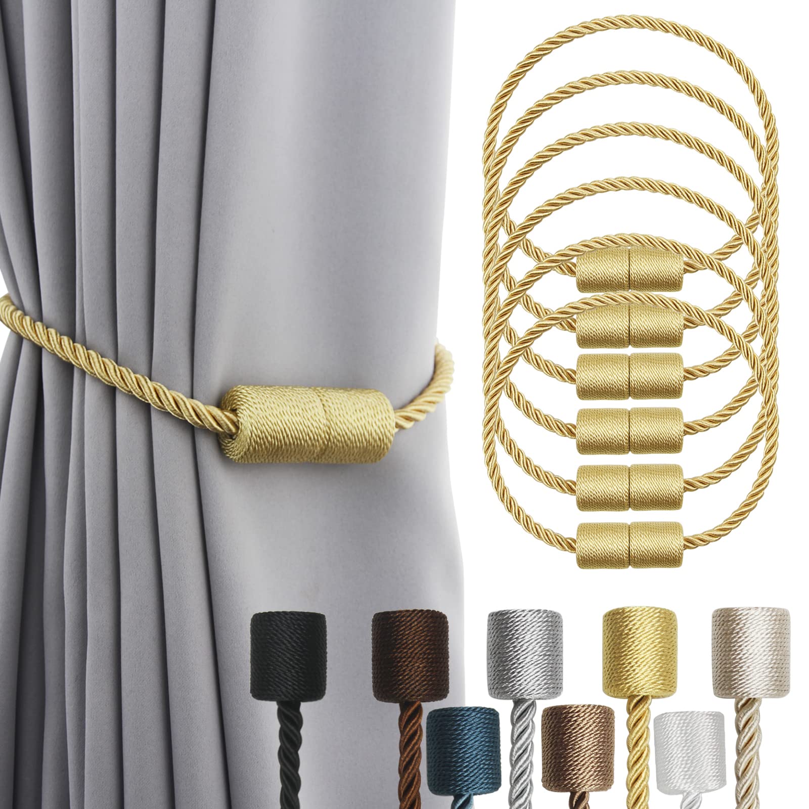 Magnetic Curtain Tiebacks Holdbacks Decorative Tie Backs for Windows Porlau (6 Count)