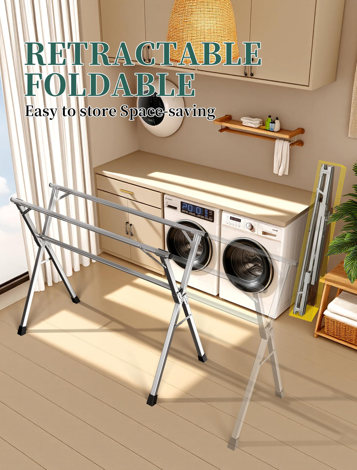 Folding Stainless Steel Laundry Drying Rack 79 Inches