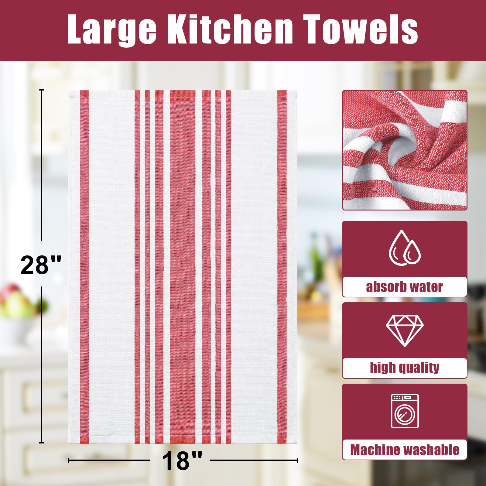 Premium Cotton Stripe Kitchen Towels 3 Pack (3 Count)