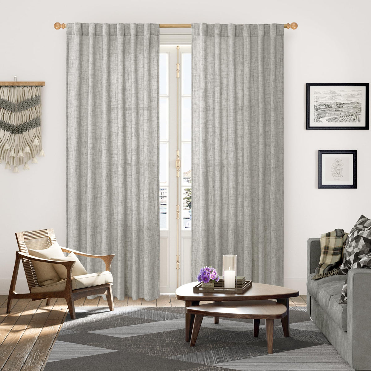 Dark Grey Linen Curtains 80 Inch Length 2 Panels for Living Room (2 Count)