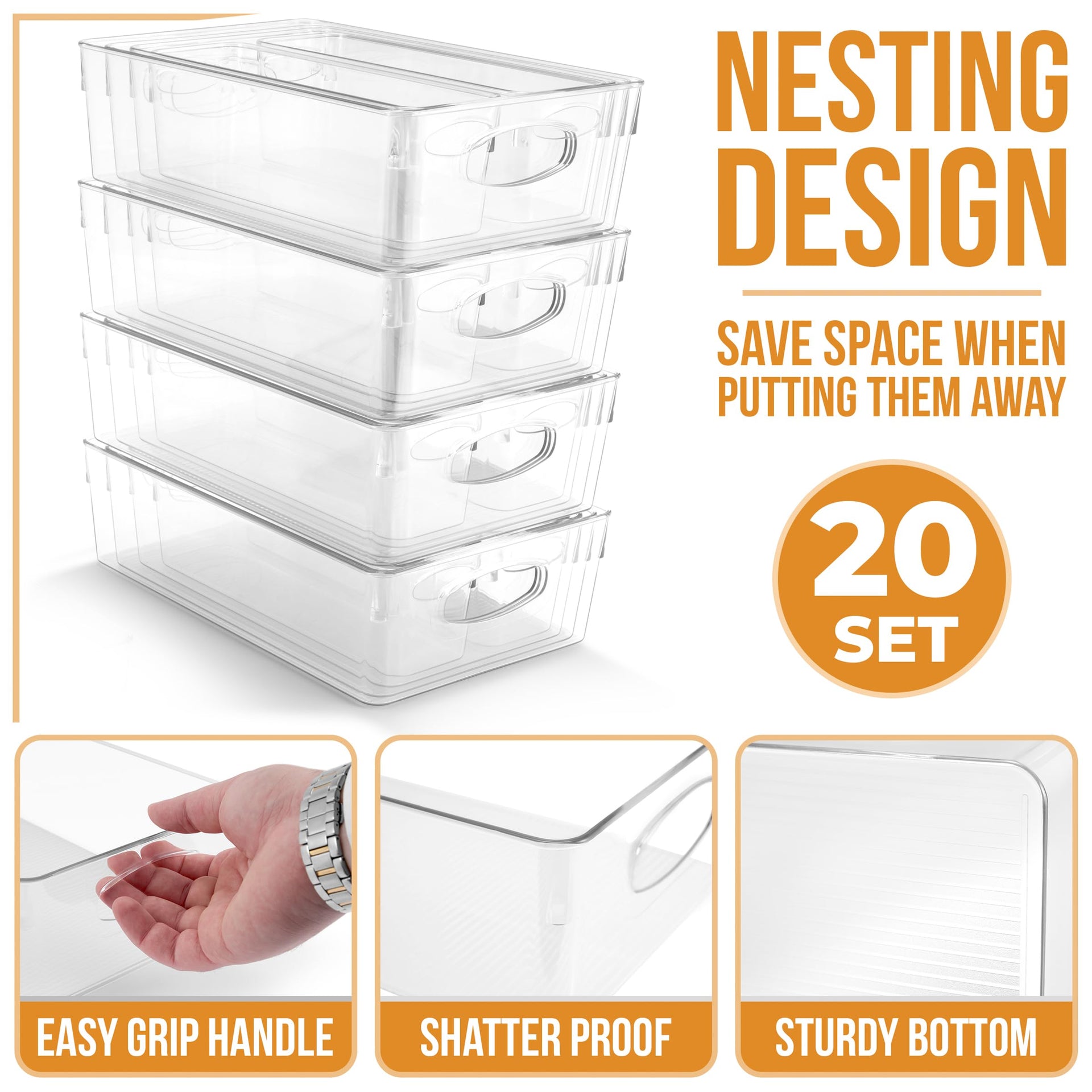 Clear Plastic Storage Bins for Organizing (20 Count)