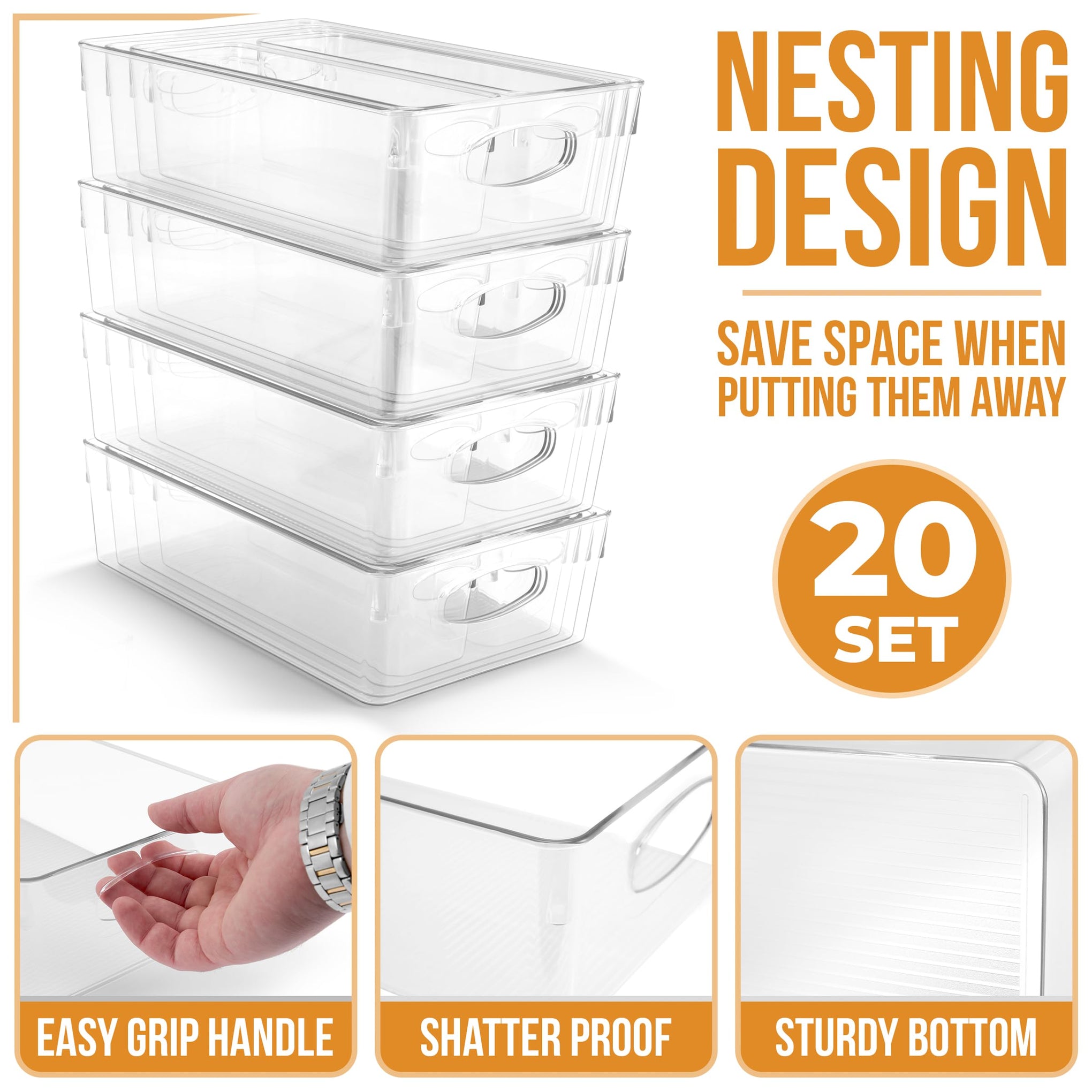 Clear Plastic Storage Bins for Organizing (20 Count)