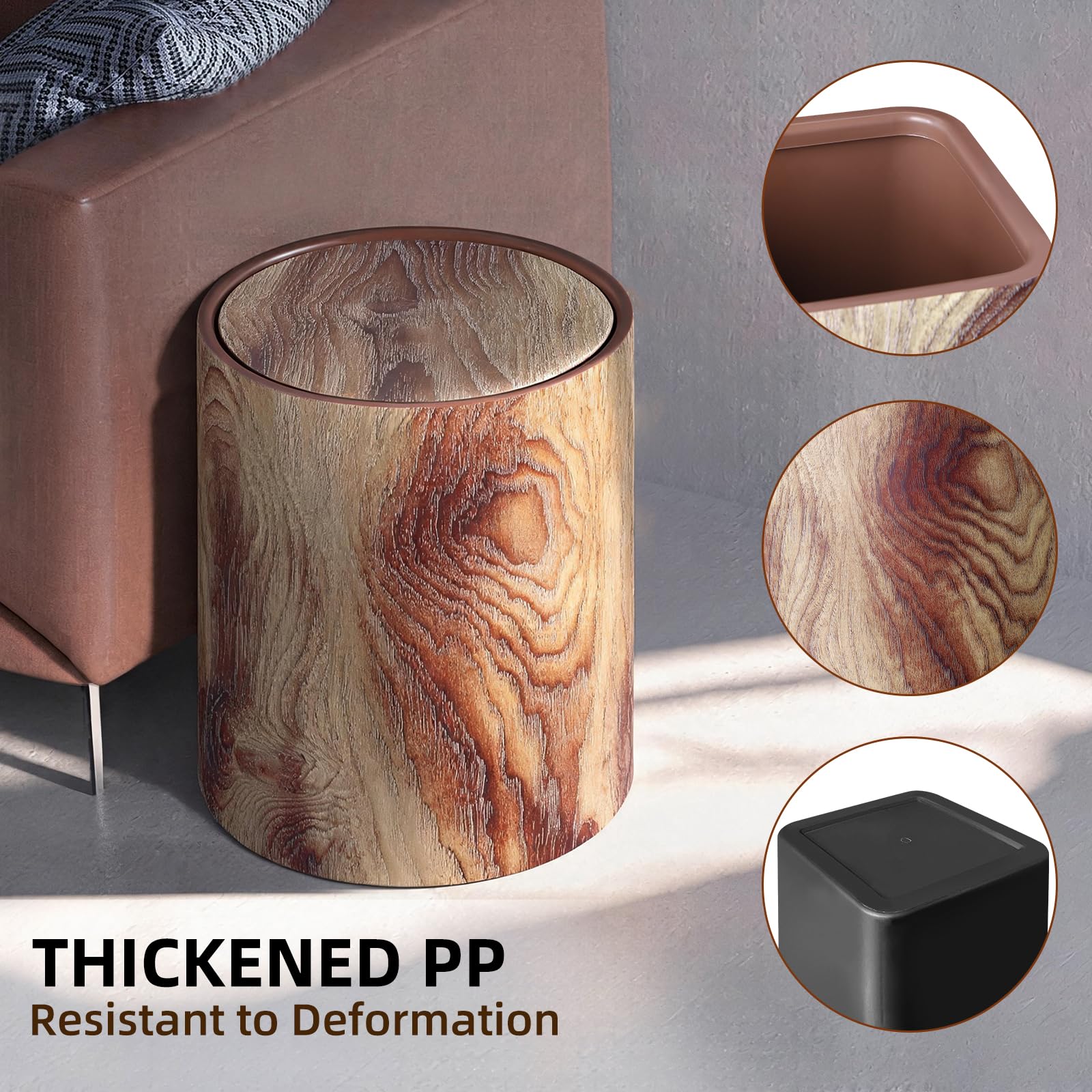Wood Grain Plastic Trash Can Swing Top Lid (2 Count)