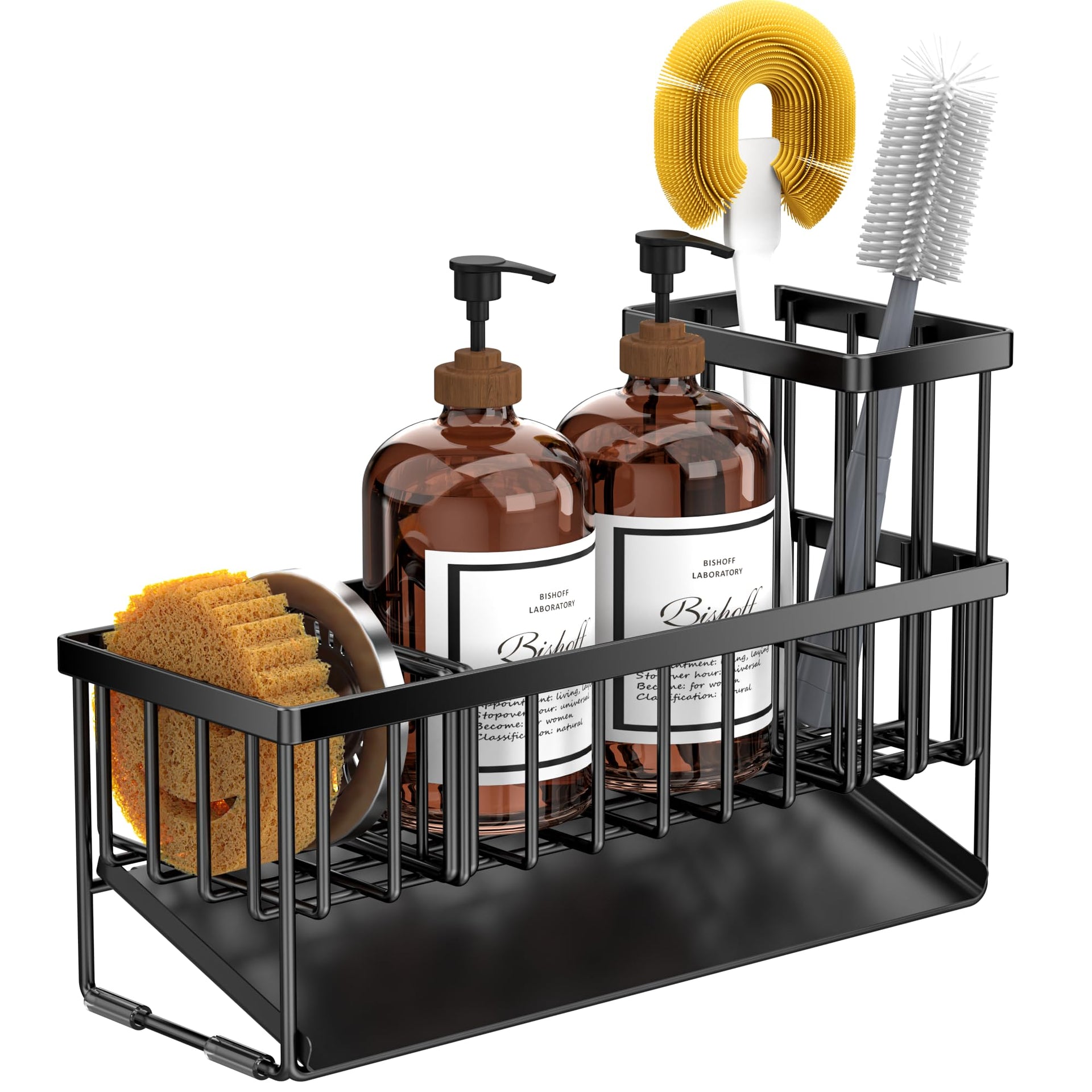 Extra Large Kitchen Sink Caddy Organzier with High Brush Holder