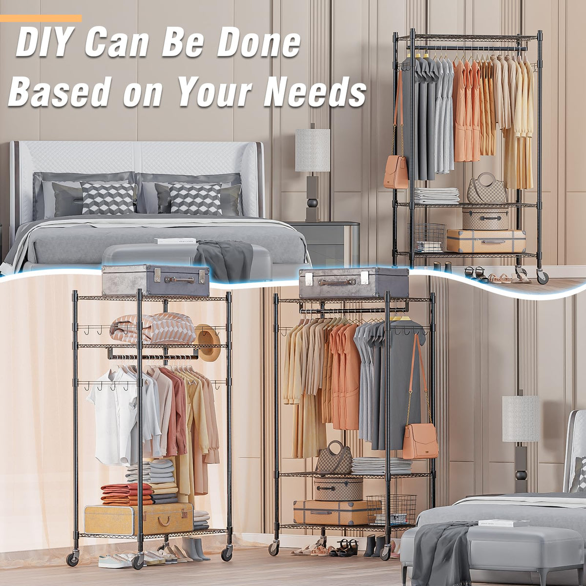 Heavy Duty Clothing Rack with 3 Tier Adjustable Wire Shelves