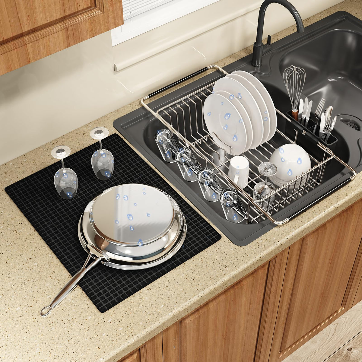 Dish Drying Rack Over The Sink with Utensil Holder