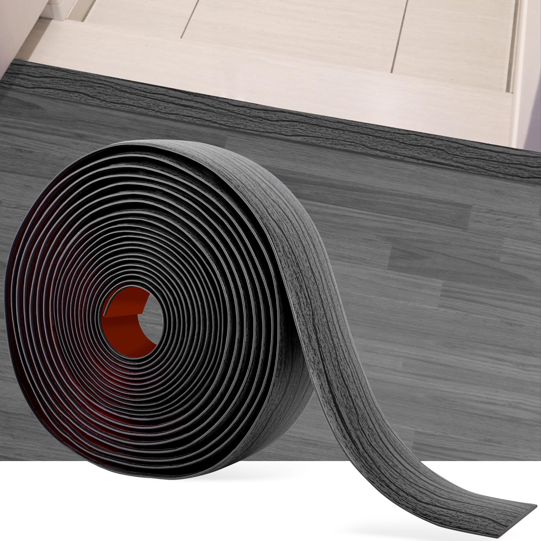 20Ft Floor Transition Strip Self Adhesive Vinyl Cover Floor Strip Flat Divider Transition Strip Wood Grain Design for Laminate Floor Gaps and Doorway Transitions (20 Foot)