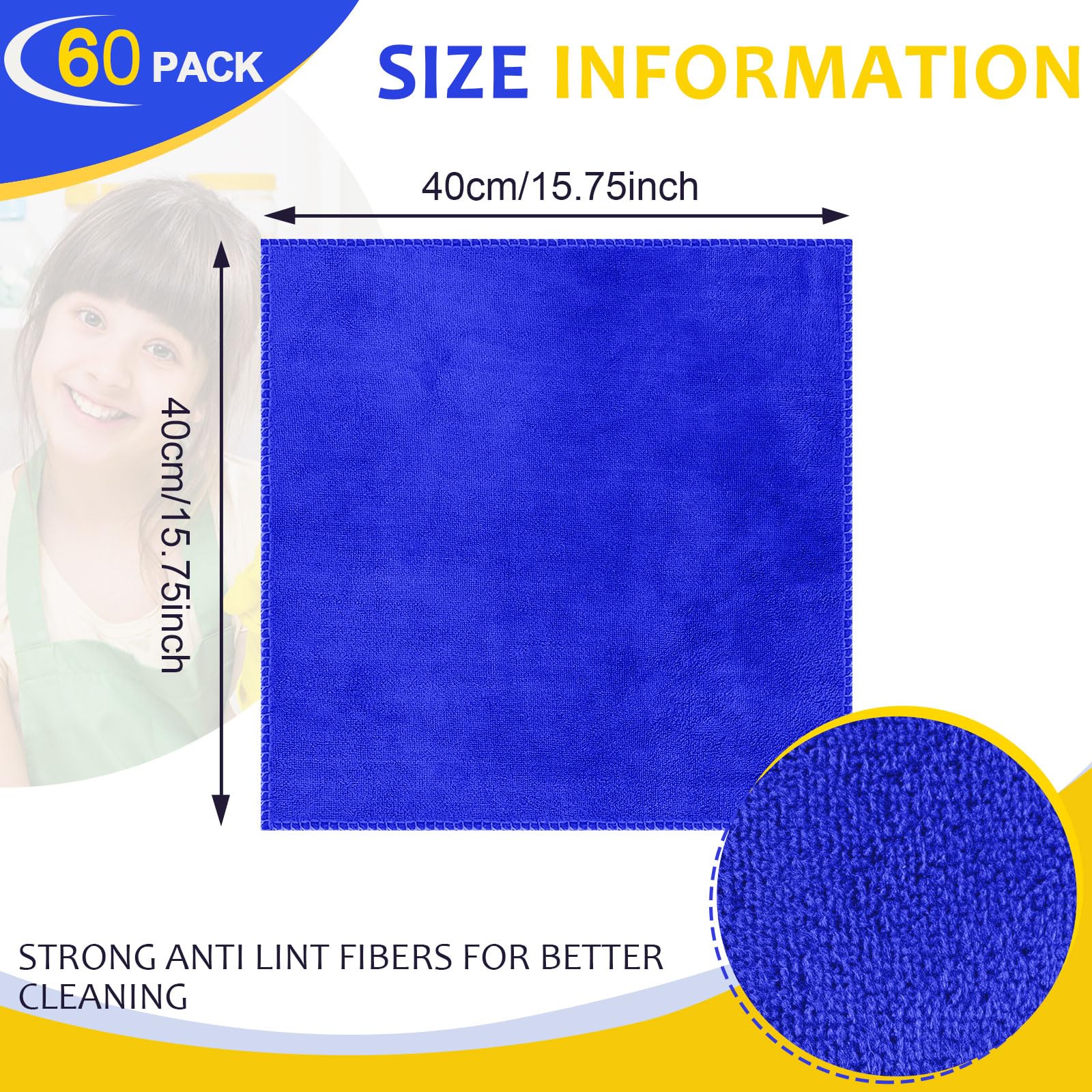 Microfiber Cleaning Cloths for Cars 16 x 16 Inch Ultra Absorbent Car Towels Drying Reusable Cleaning Supplies House Kitchen Window Microfiber Towel (60 Count)